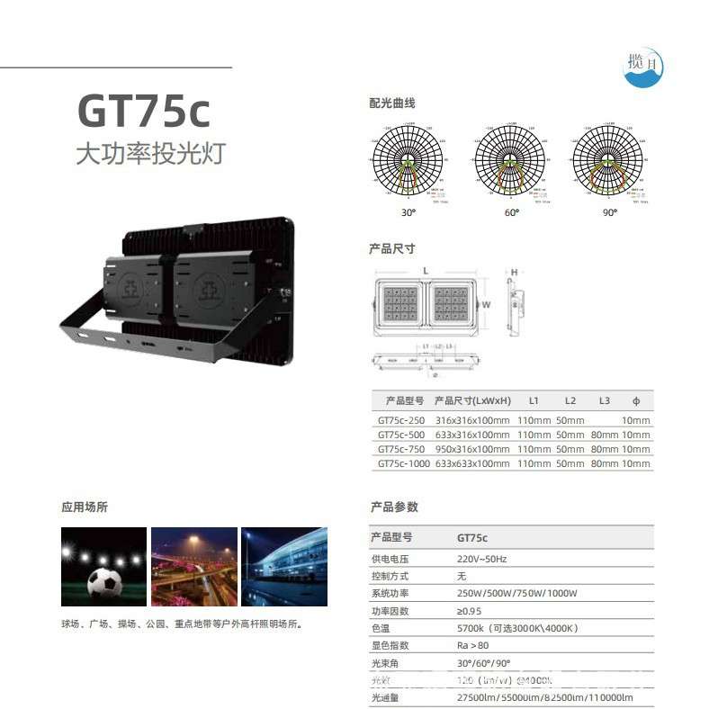 上海亚明GT75cLED投光灯500W750W1000W大功率服务区景区工业照明