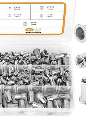 厂家供跨境-185pcs304不锈钢拉铆螺母盒装现货平头螺纹滚花主体