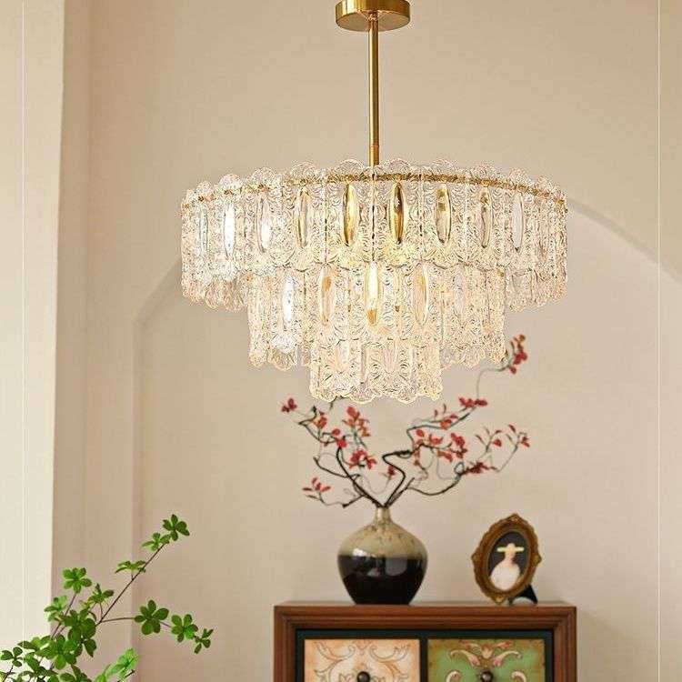 法式奶油风客厅玻璃吊灯后现代美式简约轻奢餐厅卧室水晶吸吊两用