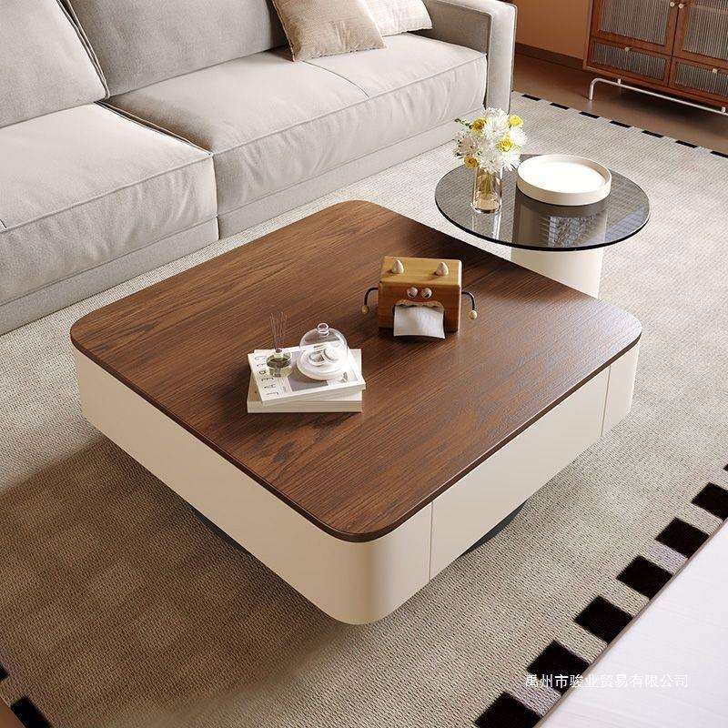 极简现代简约轻奢客厅高级家用中古风黑色茶桌方形岩板茶几组合