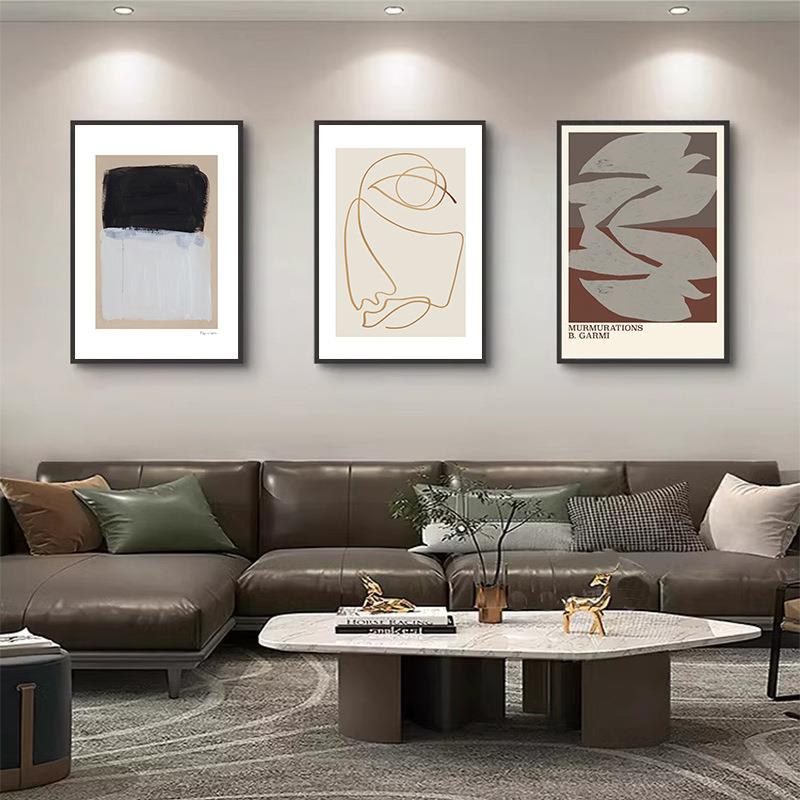 北欧风黑白抽象挂画几何色块线条装饰画艺术墙壁画酒店卧室床头画图片