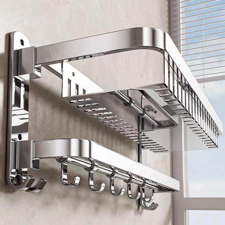 浴巾架浴室安装卫生间多功能免打孔毛巾架304不锈钢特厚置物