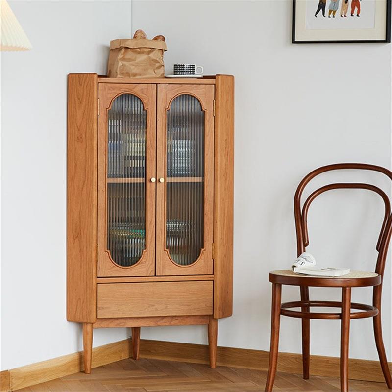北欧樱桃木三角柜 家用餐厅日式创意餐边柜 小户型客厅靠墙收纳柜