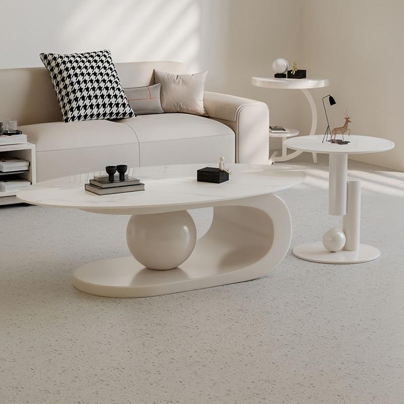 椭圆形岩板茶几简约小户型现代家用客厅茶桌组合意式轻奢子母茶几