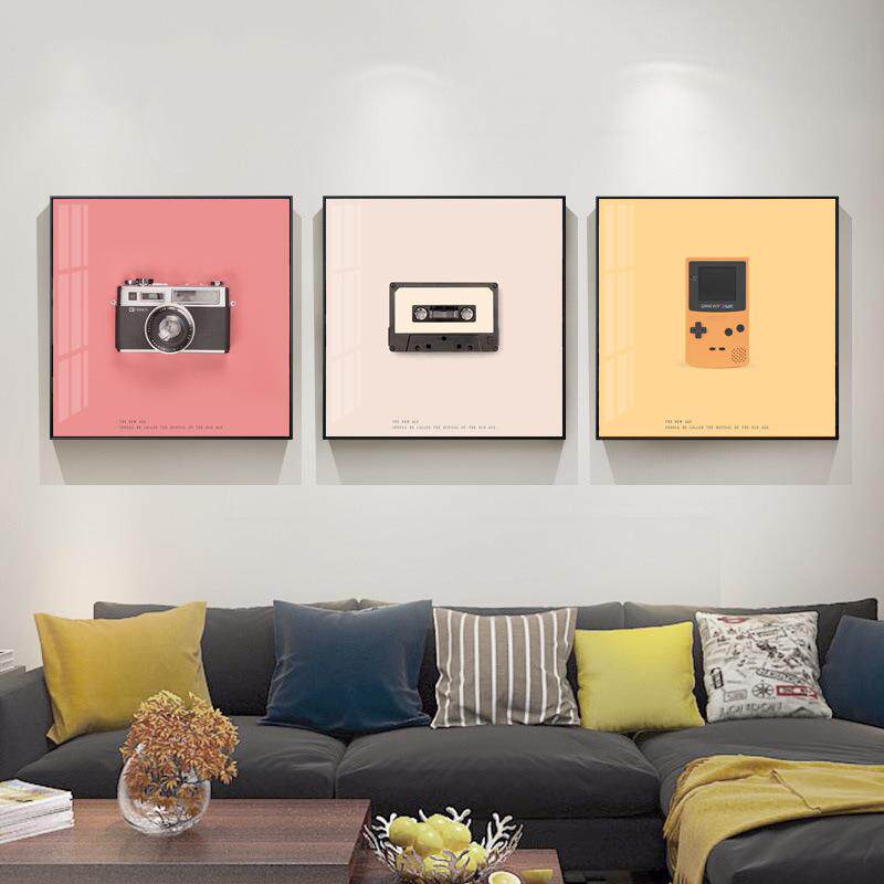 现代简约装饰画正方形客厅画创意相机壁画个性游戏机卧室挂画版画