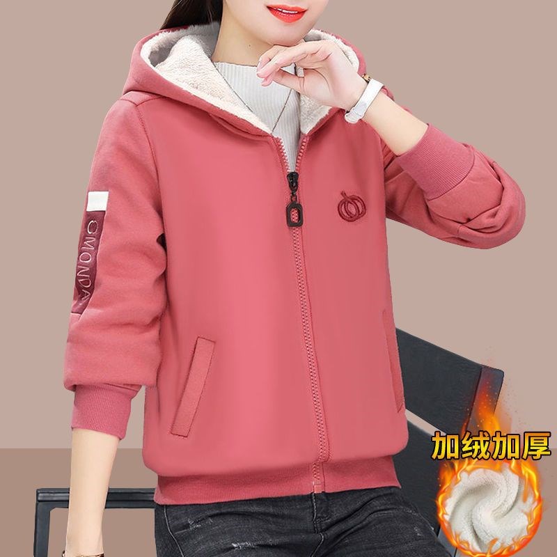 加绒卫衣女2024秋冬新款宽松休闲E开衫拉链休闲小个子保暖加厚外