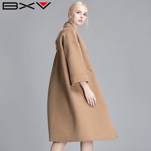 2023春新款 驼色双面b羊绒大衣中长款 廓形双面呢羊毛外套女茧型宽