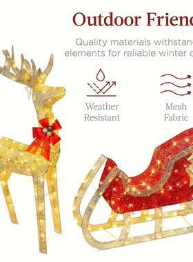 三只麋鹿拉车雪橇车商场橱窗圣诞节装饰品酒店摆件Deer pulled