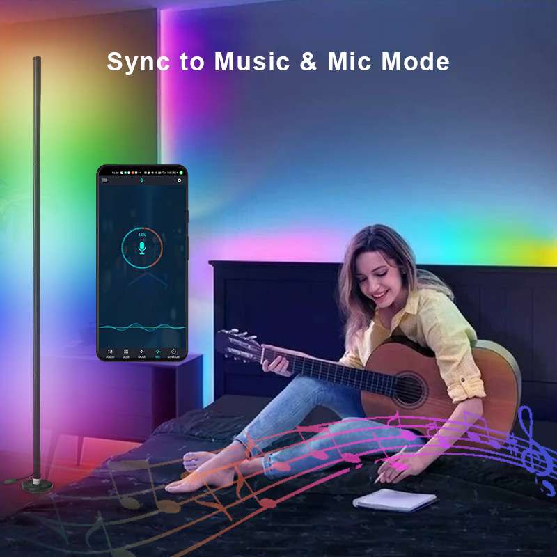 跨境新品RGB落地墙角氛围灯 智能APP遥控直角圆底座幻彩LED拾音灯
