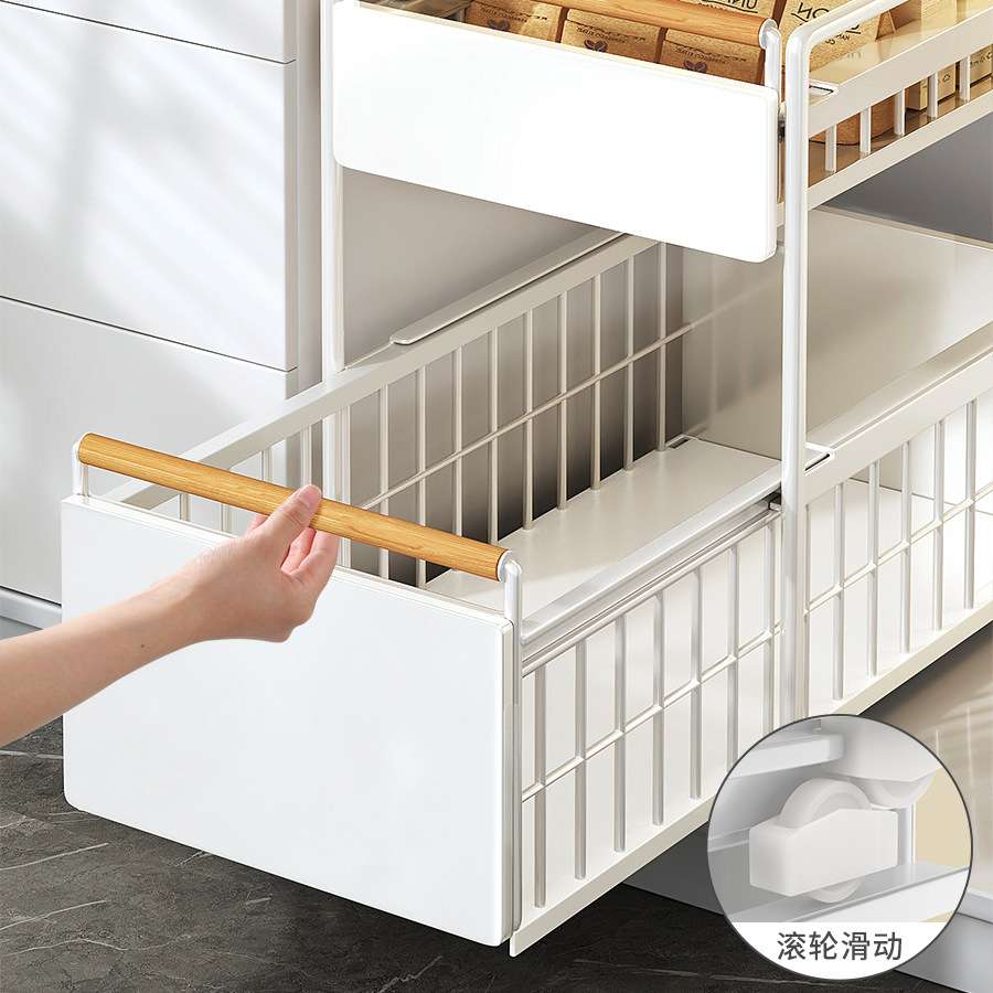 超深抽拉置物架厨房调料抽屉式收纳架橱柜拉篮下水槽分层架