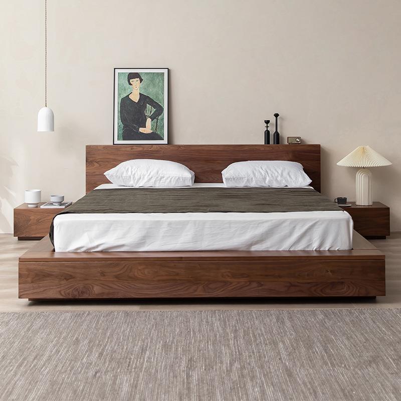 北欧黑胡桃储物床主卧1.8m双人床简约现代主卧床樱桃木婚床实木床