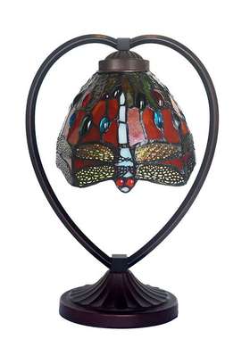 厂家直销一件代发7寸红色蜻蜓帝凡尼彩色玻璃艺术装饰心形台灯