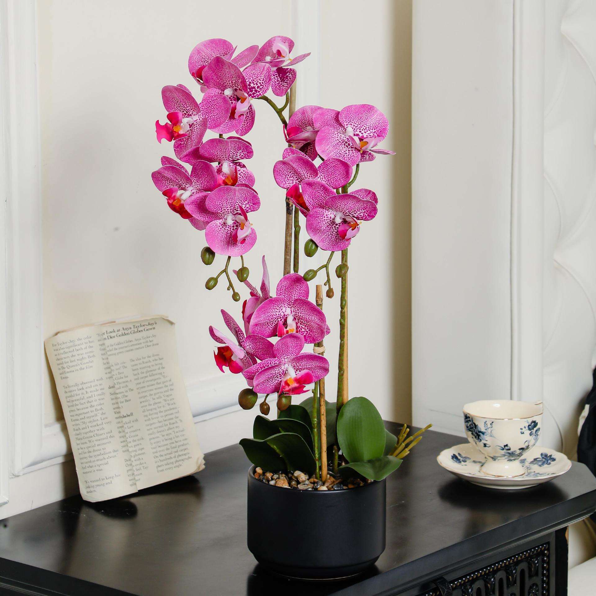 蝴蝶兰仿真花盆栽仿真斑点兰花家居装饰摆件高级感塑料花带盆厂家