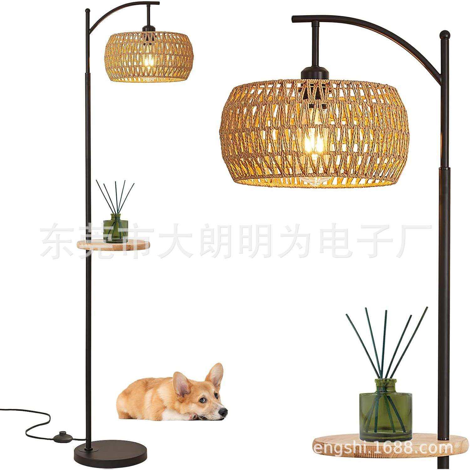 遥控调光调色温落地灯 麻布纸编灯罩 客厅沙发装饰灯具 高度可调