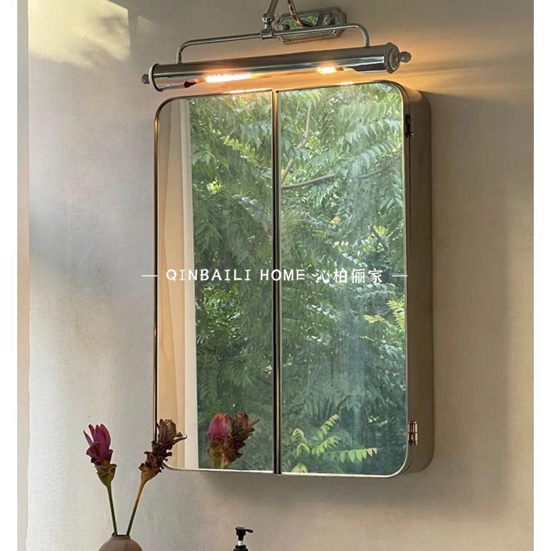 多功能复古镜柜现代简约壁挂折叠镜家用洗手间玄关梳妆镜不锈钢