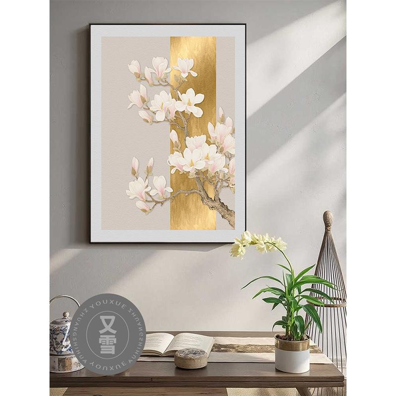 宋代美学花卉纯手绘油画国风玄关挂画新中式客厅卧室肌理画装饰画