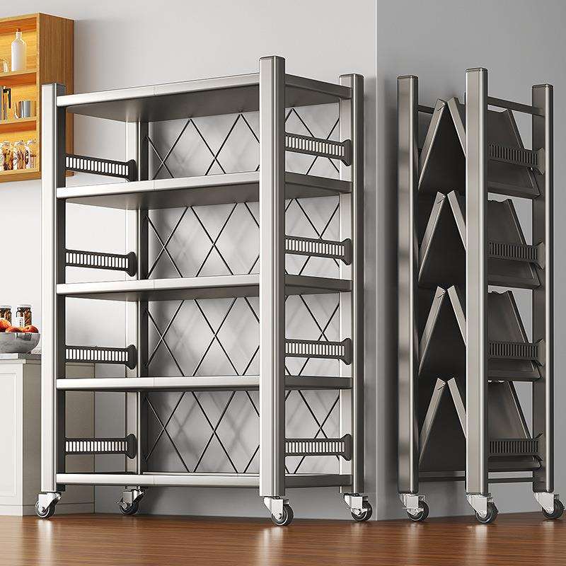 厨房微波炉置物架多层不锈钢落地式免安装置物架货架折叠架