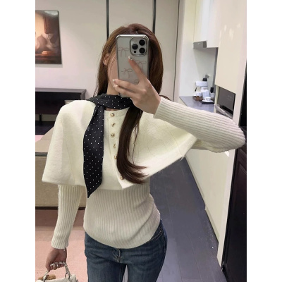 OKJJ红色斗篷毛衣修身针织上衣女长袖披肩外套格雷系穿搭两件套