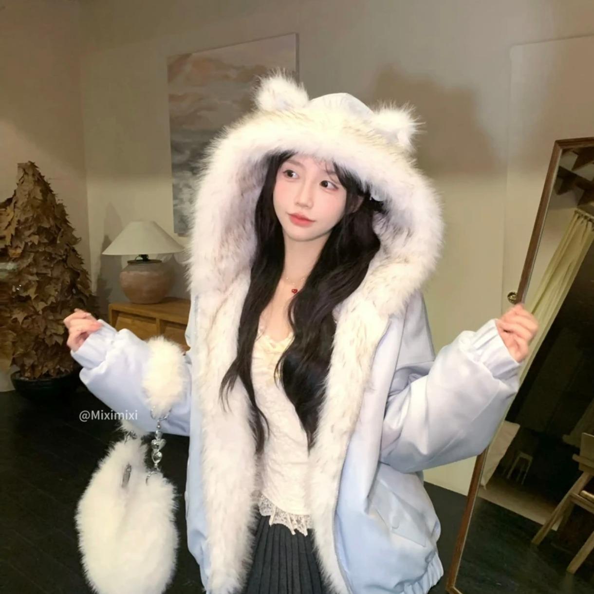 毛毛外套女休闲羽绒棉衣