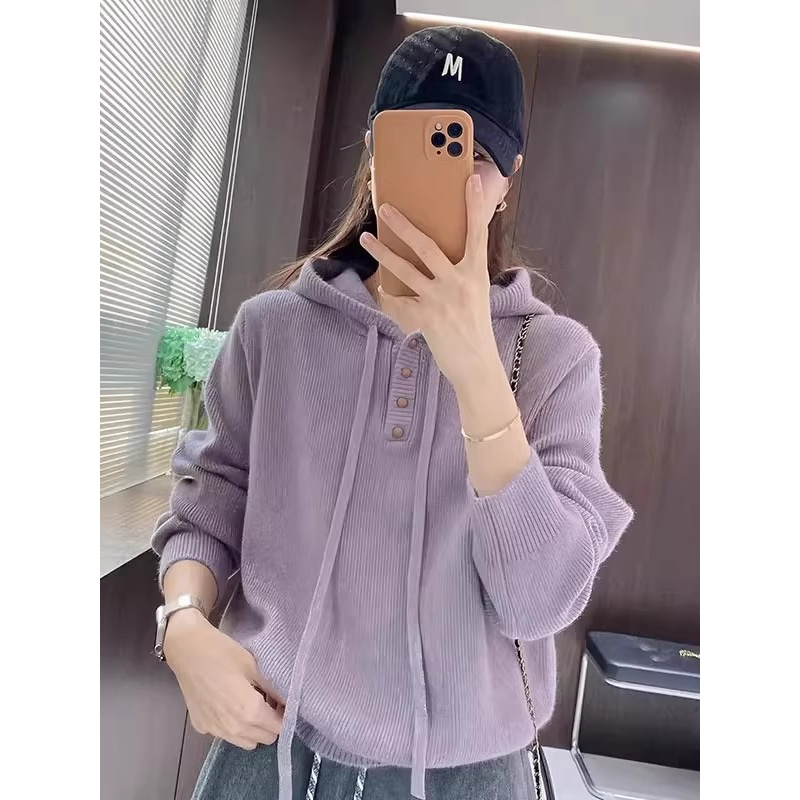 女装连帽套头毛衣针织衫长袖秋季新款宽松显瘦内搭上衣2025