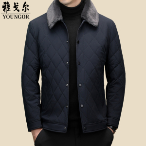 雅戈尔新款男士棉夹克毛领保暖棉服中老年商务休闲棉衣翻领外套
