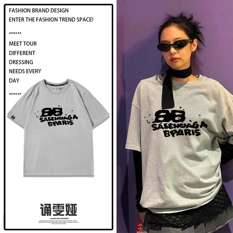 jennie同款美式复古高街潮牌t恤短袖夏季宽松慵懒风演唱会上衣服