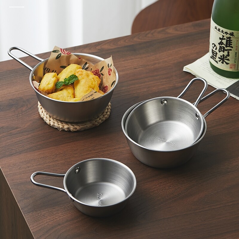 不锈钢食堂米酒碗料理手柄碗日式调料碗蘸碟味碟特大号小号不绣钢图片