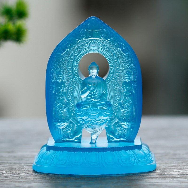 琉璃东方三圣佛像车摆摆件家用供奉客厅日光月光菩萨药师家用摆件