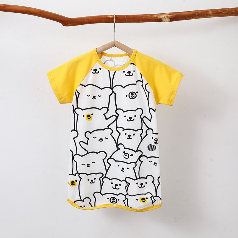 纯棉夏季宝宝连体睡衣男童卡通睡袍儿童家居服女孩睡裙薄款空调服