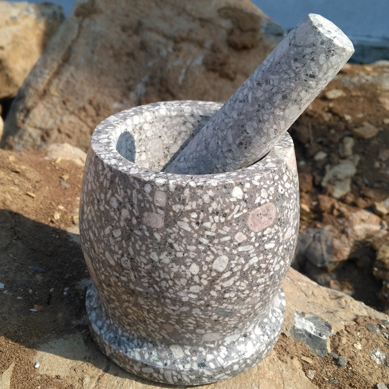 麦饭石石臼蒜臼子药臼大号捣蒜器捣碎药罐打蒜泥石头压蒜研磨药杵