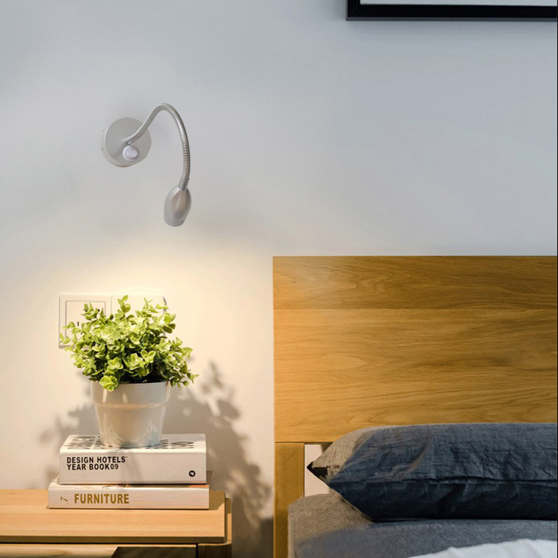 1W3W七天酒店卧室床头灯弯管LED壁灯照画带开关阅读灯软管射灯