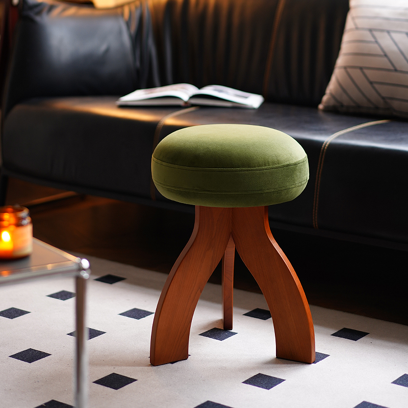 侘寂风复古实木换鞋凳家用创意小矮凳圆凳客厅茶几凳子卧室梳妆凳