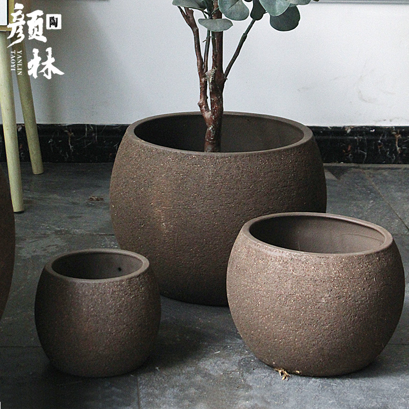 椭圆粗陶花盆圆形陶罐大码陶缸加大口径室内外阳台收口盆组合花盆