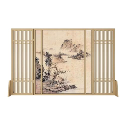 新中式定制实木屏风隔断客厅茶室办公室玄关背景墙装饰座屏山水画
