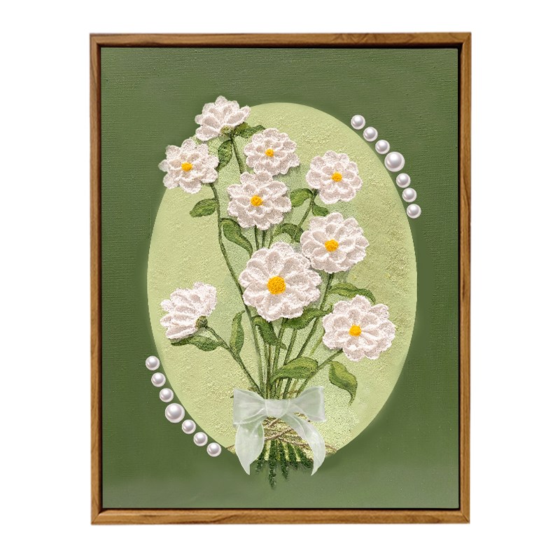 小雏菊樱花卉石英砂丙烯肌理画diy数字油画手绘高级感立体装饰画图片