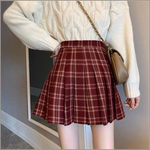 百褶裙女春秋高腰a字显瘦大码 短裙jk格裙夏 格子半身裙子2022新款