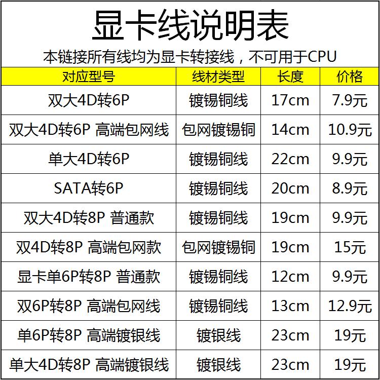 电脑大4P单SATA双4Pin转6Pin8Pin转接线4D口电源显卡供电线6P转8P