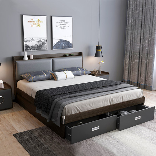 一米八高箱双人床靠背软包主卧白色多功能储物榻榻米单人床小户型