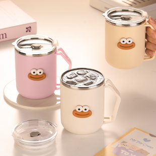 马克杯不锈钢带盖带勺喝水杯办公室高颜值女泡茶杯咖啡杯男保温杯