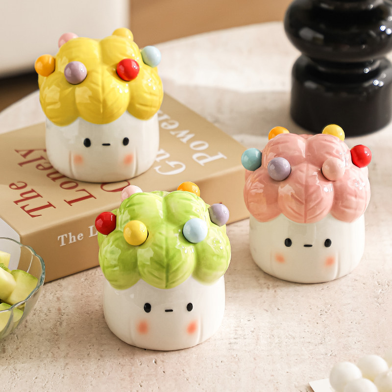 不锈钢水果叉套装家用超萌白菜甜品小叉子收纳罐创意儿童安全果叉