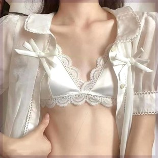 三角杯内衣女少女风蕾丝小Q胸文胸薄款 复古宫廷风绸面法式 无钢圈