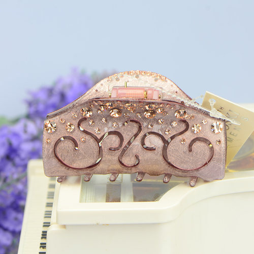 手抓夹中号短发发夹头饰 淑女镶钻卡子成人盘发水钻发卡简约懒人