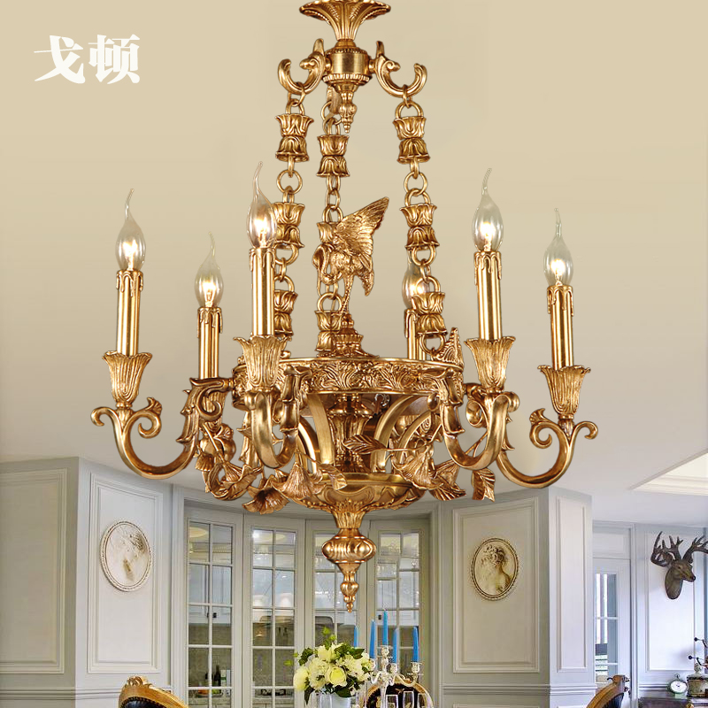 全铜法式吊灯法式田园纯铜灯具简欧式艺术铜灯别墅会所卧室客厅灯