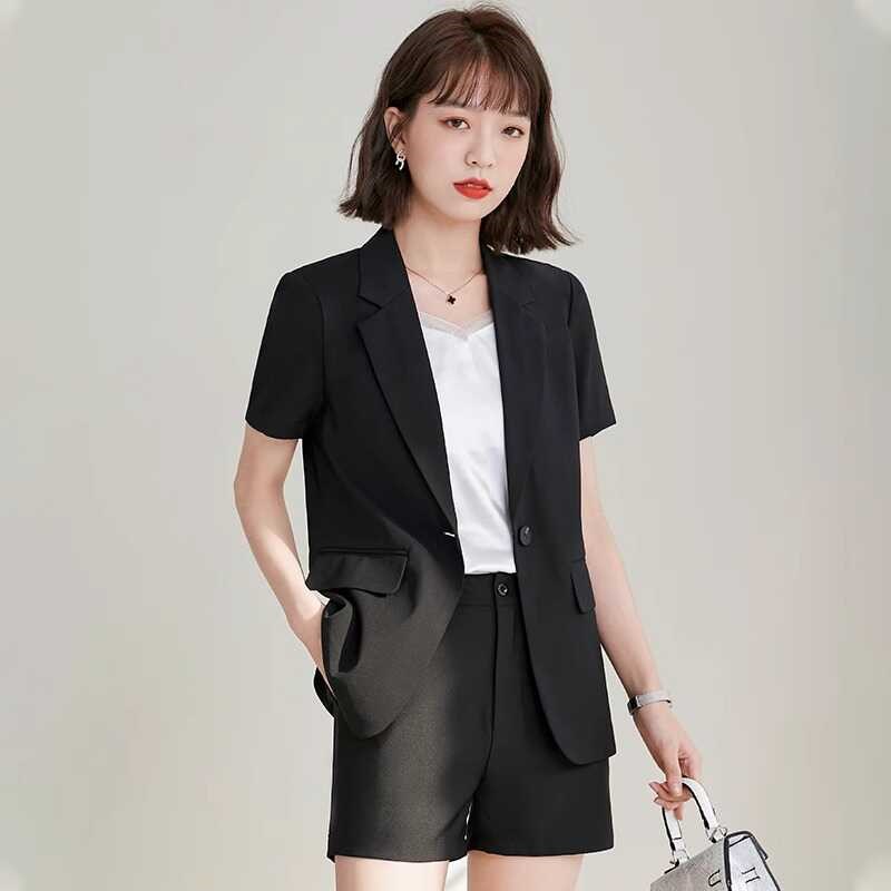 黑色西装外套女夏薄款短袖正装夏季工装职业半Q袖小西服套装工作