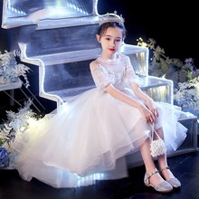 6后连衣裙白色主k持人夏季短子儿童礼服公主裙拖尾长女童岁纱裙9