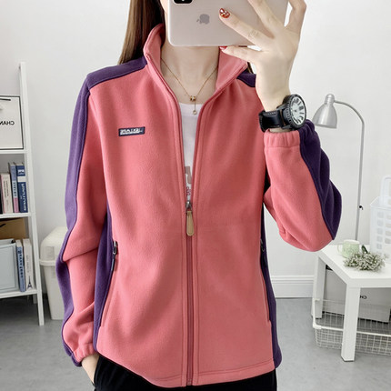 抓绒衣女秋冬加绒l加厚保暖立领开衫卫衣妈妈休闲居家服摇粒绒外