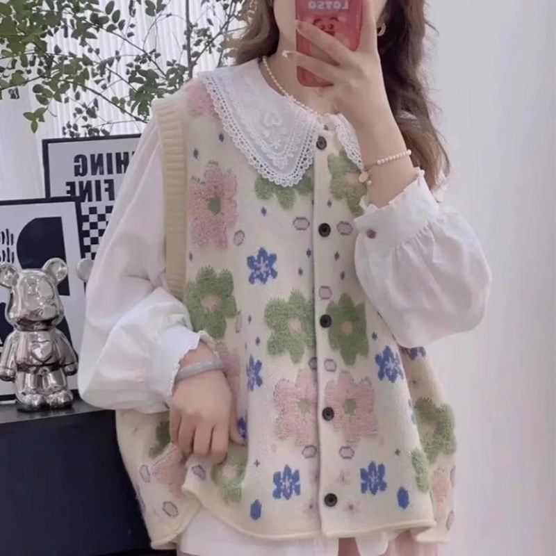 2024春秋新款大码女装针织衫马甲女F设计感提花无袖马夹上衣胖mm
