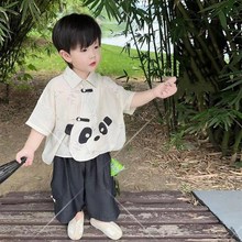 男孩子汉服夏季中国风宝宝卡通半袖T恤I唐装棉小少爷套装夏季汉服