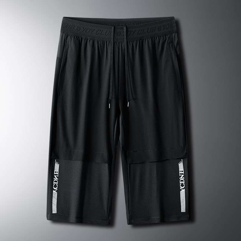 速干运动短裤男款夏季冰丝薄款七分裤子男裤弹力透气休闲直筒中裤