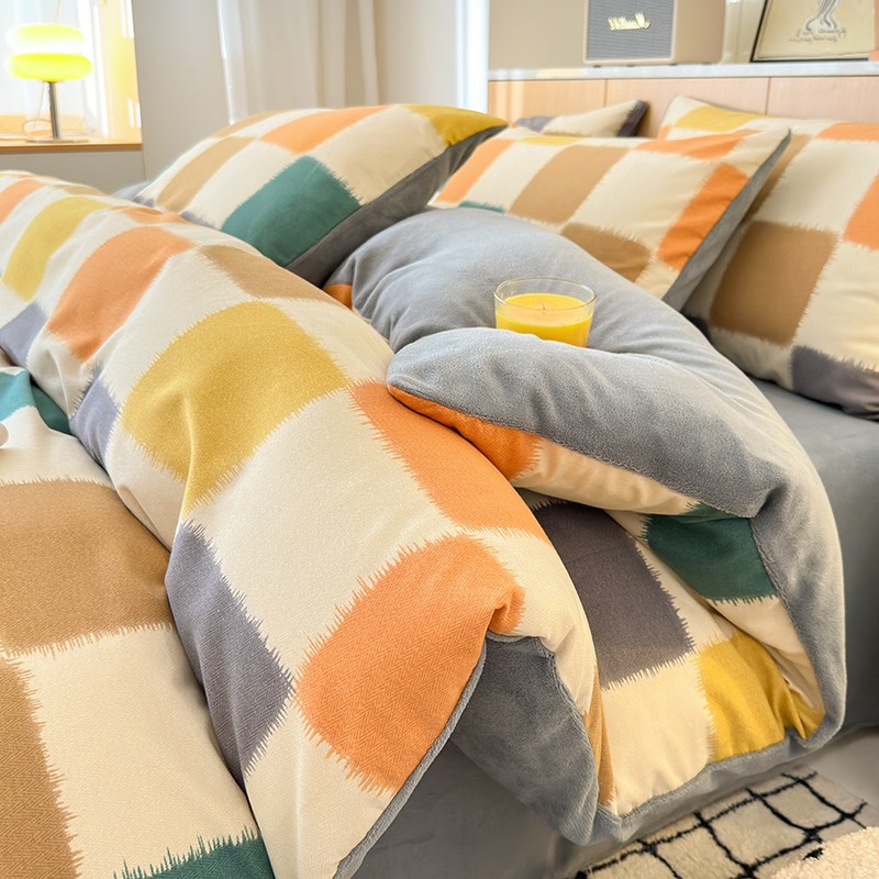 冬天A面纯棉磨毛B面牛奶绒磨毛四件套全棉202P4新款单面绒加厚保